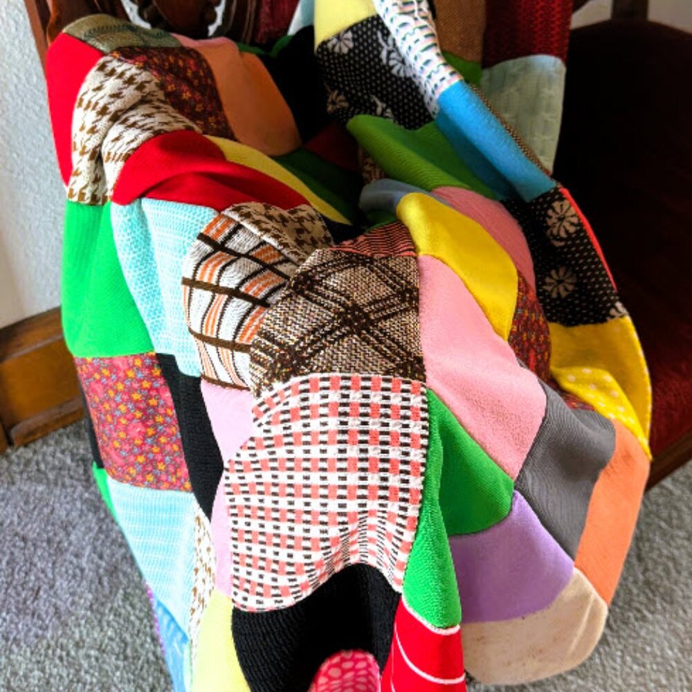 Handmade colorful patchwork square quilt shell (64"x68")